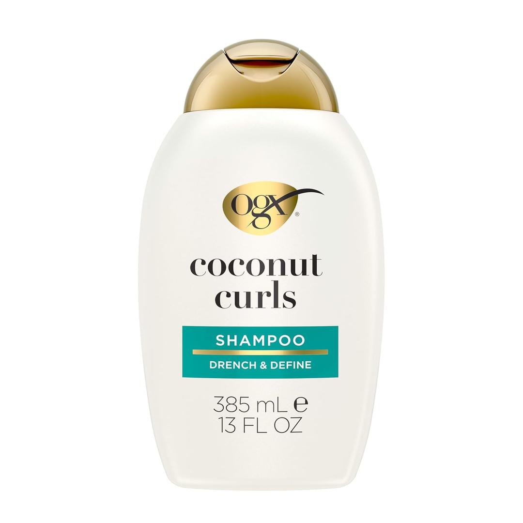 OGX Quenching + Coconut, Curl-Defining Shampoo, Hydrating & Nourishing Curly Hair Shampoo with Coconut Oil, Citrus Oil & Honey, Paraben, Sulfate-Free Surfactants, 13 floz