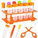 Weewooday 14 Pieces Jumbo Test Tubes Set, Science Learning Tools for Kids, Includes 5 Jumbo Test Tubes, 6 Silicone Liquid Droppers, 1 Storage Stand, 1 Plastic Tweezer, 1 Plastic Scissors Handy Scooper