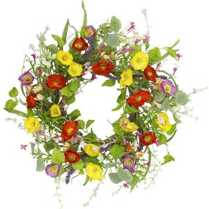 YNYLCHMX 18" Spring Summer Wreaths for Front Door, Artificial Floral Wreath with Green Eucalyptus Leaves, Green Foliage Wreath for Wall Window Farmhouse Party Holiday Home Decor