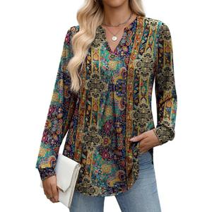 Misakia Womens Long Sleeve Shirts Fall Tops V Neck Tunic Casual Blouses (S)