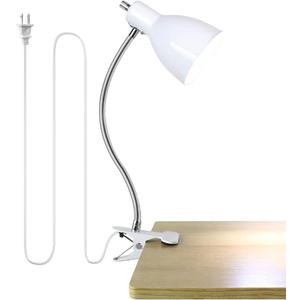Desk lamp Eye-Caring Table Lamps, 360°Rotation Gooseneck Clip on Lamp Reading Light Portable Reading Book Light Clamp Study Desk Lamps for Bedroom and Office Home Lighting (White)