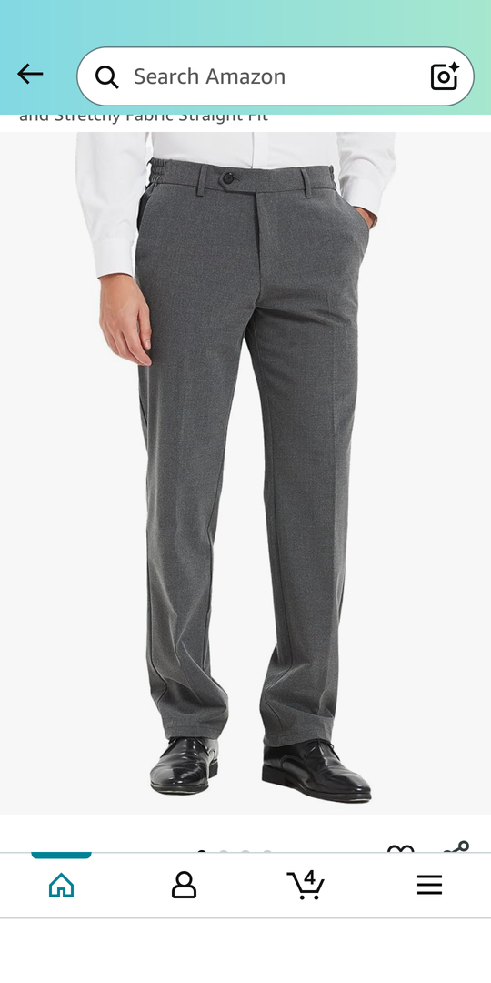 Plaid&Plain Men's Dress Pants with Elastic Waistband and Stretchy Fabric Straight Fit size 33WX30l