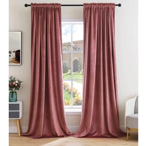 MIULEE Dusty Rose Pink Velvet Curtains Thermal Insulated Blackout Curtain Drapes for Bedroom Living Room Darkening 102 Inches Long Curtains Panels Rod Pocket Set of 2