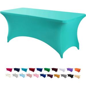 Peomeise 2PCS 6FT Spandex Table Cover Rectangular Stretch Spandex Tablecloth (Turquoise,6FT) (2PACK 6FT)
