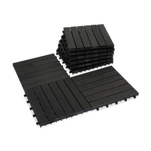 VICTORY RELAX Natural Acacia 12x12 Interlocking Wood Deck Tiles for Balcony, Garden, Patio, Poolside Decor - Waterproof Indoor & Outdoor Flooring - 6 Slats, Round Joints, Pack of 9, Black Color