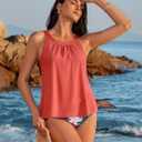 SUUKSESS Women Tummy Control Tankini Bathing Suit Ruffle High Waisted Swimsuit (Orange, L)