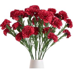 IPOPU Red Carnations Artificial Flowers 30 Heads Carnations Flowers 6PCS Silk Carnations 27.56in Artificial Carnations with Stems for Wedding Home Centerpieces Floral Arrangements(Red)
