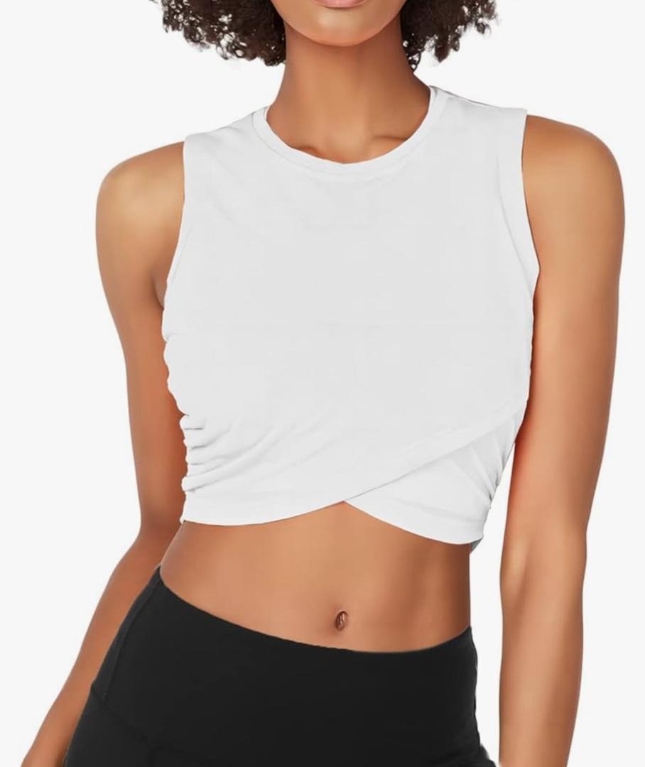 Sanutch Yoga Crop Tops Dance Tops Fitted Workout Crop Tops Yoga Tank Tops Athletic Sports Shirts for Women, M