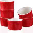 YAZYLIFE Ramekins 4oz, Creme Brulee Ramekins and Souffle Dishes, Porcelain Oven Safe Baking Bowls, Pudding Cups, Dipping bowl, Set of 6, Red