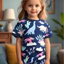 DDSOL Pajamas Set Toddler Girls Pjs Summer 2 Piece Sleepwear Dinosaur Kids Short Jammies Navy Blue 7 Years (Blue)