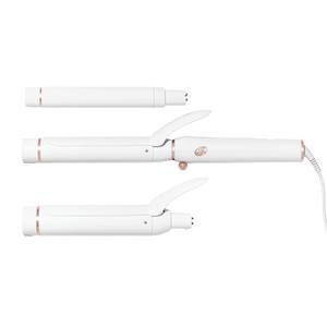 T3 Switch Kit Professional Ionic Interchangeable Curling Iron with 3 Ceramic Clip & Wand Long Barrels for Curling and Waving, 9 Adjustable Heat Settings & Ion Generator, White/Rose Gold (Style: SWITCH KIT WAVE TRIO)