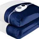 Westinghouse Electric Blanket Heated Throw | 6 Heating Levels & 4 Hours Auto Off | Flannel to Sherpa Reversible 50x60 | Machine Washable, Navy Blue