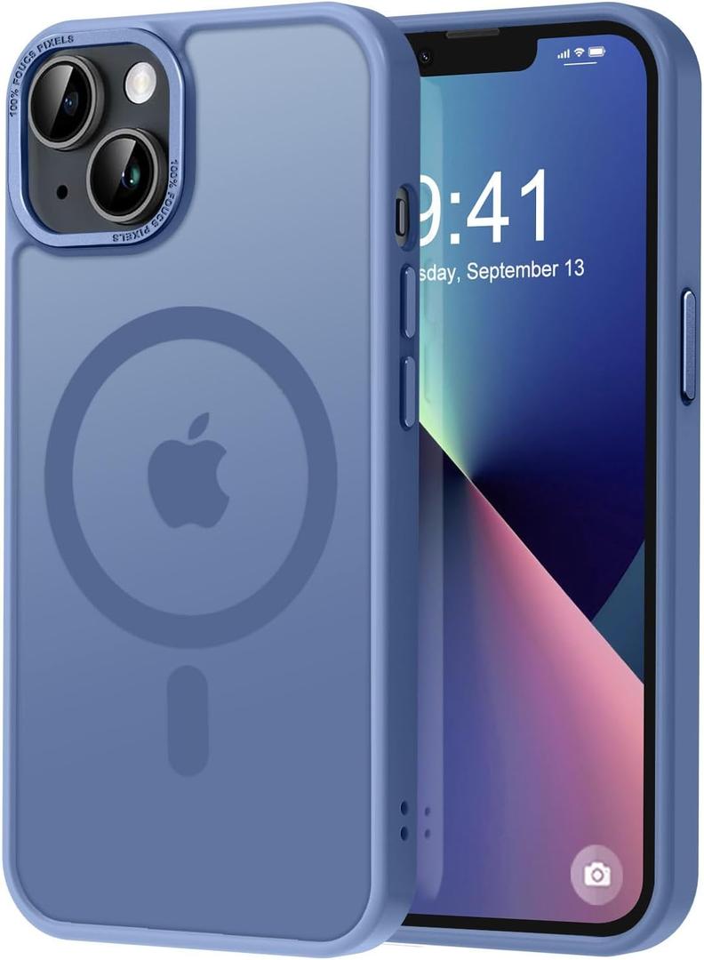 Thomo Strong Magnetic for iPhone 13 Case & iPhone 14 Case [Compatible with Magsafe] Translucent Matte Slim Shockproof Women Girl Anti-Fingerprint Protective Case for iPhone 14/13 6.1", Light Blue