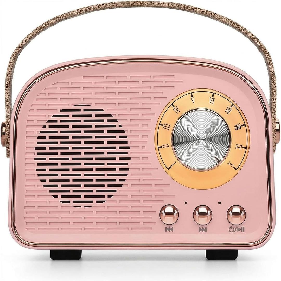 Retro Bluetooth Speaker,Wireless Vintage Speaker,Outdoors Wireless Portable Bluetooth Speakers Supports TWS Pairing/U-Disk/TF Card/AUX for Home,Travel,Outdoor (Pink)