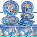 41Pack Cinderella Party Supplies include 7"10Pcs and 9" 10Pcs plates, 20 napkins Tablecloth for Cinderella birthday party decoration