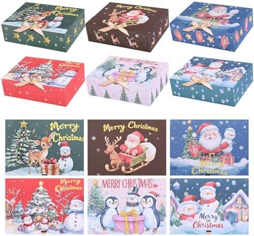Xylitic 11Pack Christmas Boxes for Gifts with Lids, 10.6×7.8×3.1 Inch Christmas Gift Boxes with Lids for Presents, Xmas Holiday Wrapping Boxes for Gifts