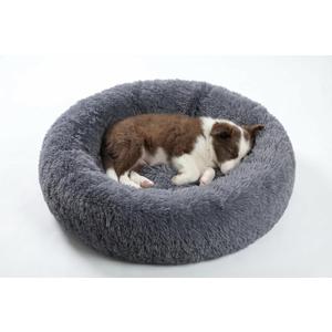 SAVFOX 23 inches Calming Donut Dog Bed - 3X Durable Plush Faux Fur, Machine Washable & Non-Slip, Fits up to 25 lbs, Dark Grey