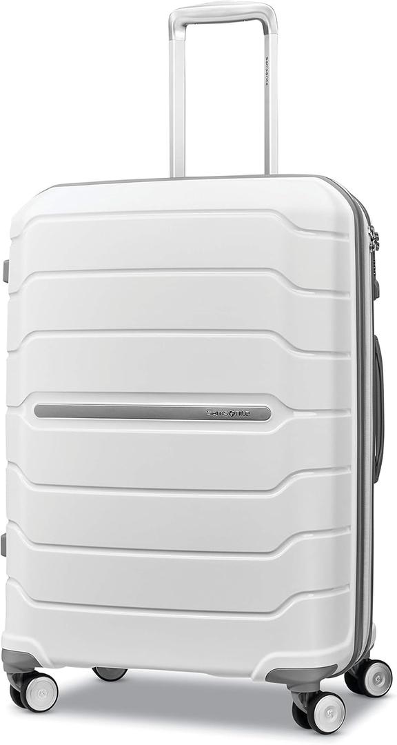Samsonite Freeform Hardside Expandable with Double Spinner Wheels, White, Checked-Medium 24-Inch