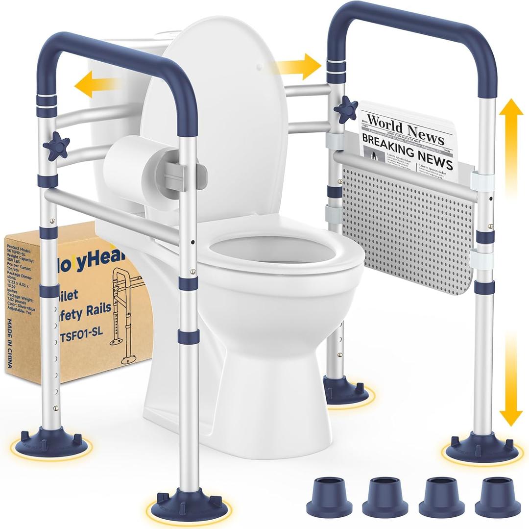 Toilet Safety Rails for Seniors, Adjustable Height & Width Toilet Rails, 350 lb Toilet Handles for Elderly and Disabled, Foldable Toilet Safety Frame, Toilet Bars Fit Any Toilets