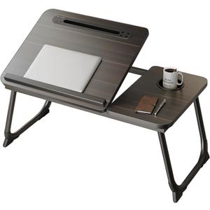Laptop Desk for Bed, Adjustable Laptop Stand with 5 Different Angles, Portable Lap Tray Table with USB Charge Port and Cup Holder, Laptop Bed Desk Tray for Eating Working Writing (Black)