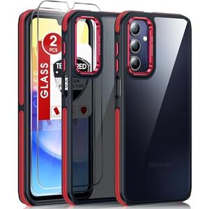 LeYi for Samsung Galaxy A15-5G Case: 2 Pack Screen Protector Shockproof Military-Grade, [Anty-Slip Grip] Metal Texture Lens Magnetic Translucent Matte for Galaxy A 15 5G Case, Red