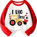 Boys Girls Valentines Shirt Toddler Love Heart Truck I DIG You Graphic Long Sleeve Raglan Little Kids Top 2-7T