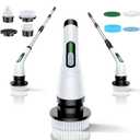 VigorDay Electric Spin Scrubber - Cordless Bathroom Scrubber with 7 Brush Heads - Dual Speed IPX7 Waterproof Power Scrubber for Heavy-Duty Bathtub, Glass, Tile, and Car Cleaning (White)