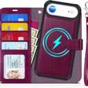 TUCCH Detachable Case Wallet for iPhone Air (6.5") 2025, Wrist Strap | 4 Card Slots RFID Blocking | Wireless Charging | Stand | 2-in-1 Magnetic | PU Leather | Shockproof Folio Cover | Plum Purple