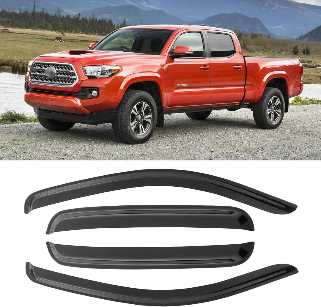 Window Rain Guards for 2016-2023 Toyota Tacoma Double/Crew Cab, Window Visor Guard Vent Wind Shade Deflector Rain Shield Protector Sun Visor for 16-23 Tacoma, Outside-Mount, 4 Pieces