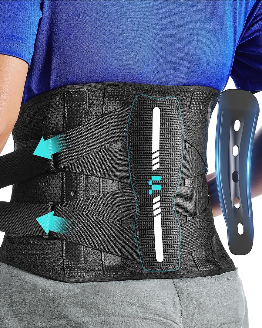 Back Brace for Lower Back Pain Relief, Carbon Fiber Support, Ergonomice Curved, Ultra-thin Air Mesh, Lightweight and Adjustale Design, Size XXL