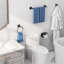 Bathroom Hardware Accessories Set 4-Pieces, Towel Racks for Bathroom Wall Mounted, Stainless Steel 24Inch Black Towel Bar Set, Round Towel Ring, Towel Hook, Toilet Paper Holder with Shelf