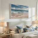 Framed Coastal Beach Wall Art for Room Decor, Blue Ocean Seascape Canvas Artwork for Walls, Nature Nautical Cozy Landscape Picture Print Beach House Wall Decor for Living Room Bedroom Hallway, 24x36