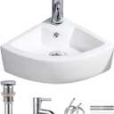 Small Bathroom Sink Wall Mounted Basin Triangle Corner Mini Sink with Chrome Faucet & Waste Drain Kit-12.8 x 12.8 x 5.1inch/325 x 325 x 130mm
