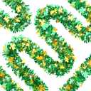 50FT St. Patrick's Day Tinsel Garland Shamrock Clover Green Gold Metallic Tinsel Twist Garland for Irish Saint Patricks Day Party Home Decor Indoor Outdoor Decoration