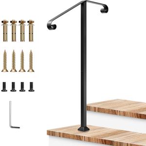 VIVOSUN Outdoor Handrail, 2 Step Stair Handrail, 21.6" x 39" Fits 1 to 2 Steps, Wrought Mattle Iron Stair Railing with Dual Curved Ends for Concrete Steps, Porch Steps, One-Step Assembly, Black VIVOSUN Outdoor Handrail, 2 Step Stair Handrail, 21.6" x 39" Fits 1 to 2 Steps, Wrought Mattle Iron Stair Railing with Dual Curved Ends for Concrete Steps, Porch Steps, One-Step Assembly, Black
