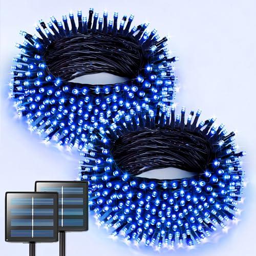 JMEXSUSS 2 Pack Solar String Lights Outdoor Waterproof, Total 400 LED 151FT Solar Christmas Lights Outdoor, 8 Modes Christmas Light for Outside Patio Yard Tree Decorations, Blue, 200LED*2