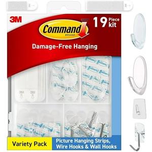 Command Clear Variety Pack, Including 8 Pairs of Picture Hangers, 4 Clear Wire Hooks and 11 Wall Hooks for Hanging Home Decor, Damage-Free Hanging Up to 19 Items with Command Strips