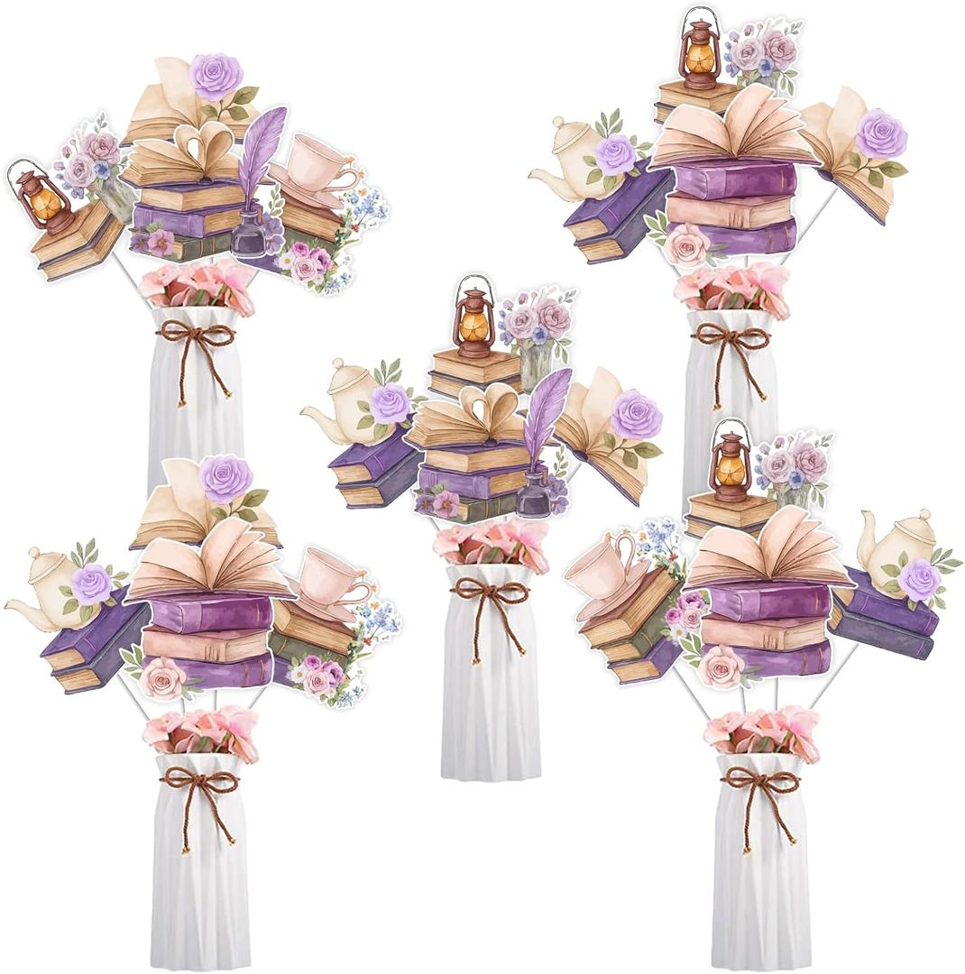 Book Themed Party Decorations for Girls Women 24pcs Purple Book Club Table Centerpieces Reading Library Birthday Table Decoration for Reading Lovers Bookworm