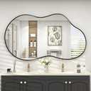 48x27 Black Irregular Mirror, Matte Asymmetrical Bathroom Mirror