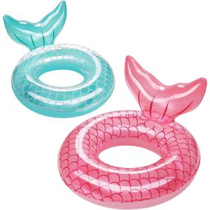 HeySplash Pool Floats Kids, Inflatable Swimming Ring Swim Tube Floaties, Summer Water Fun Beach Party Swimming Pool Toys for Kids Children Water Activities (K-Mermaid-Rose Gold+Blue)