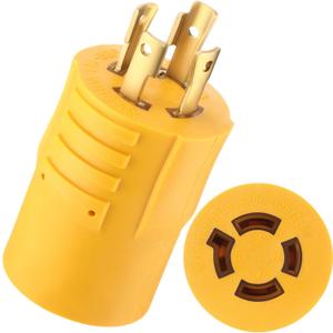 Kanayu 30Amp to 20Amp Generator Adapter Compatible with NEMA L14-30P to L14-20R Regular Inlet Connector 4 Prong Locking Generator Plug Adapter 30Amp Male Plug to 20Amp Female (Yellow)