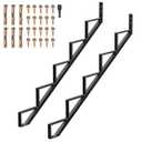 2PC Steel Stair Riser 5-Step, Metal Stair Stringer Load Capacity 3000 Lbs for Outdoor Stairs, Metal Steps for Deck Height 43.6", Anti-Rust Powder Coating, Black
