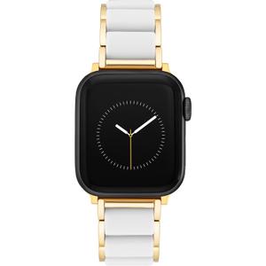 Anne Klein Silicone Fashion Bracelet for Apple Watch, Secure, Adjustable, Apple Watch Replacement Band, Fits Most Wrists (42mm (Series 10) & 38/40/41mm, White/Gold)