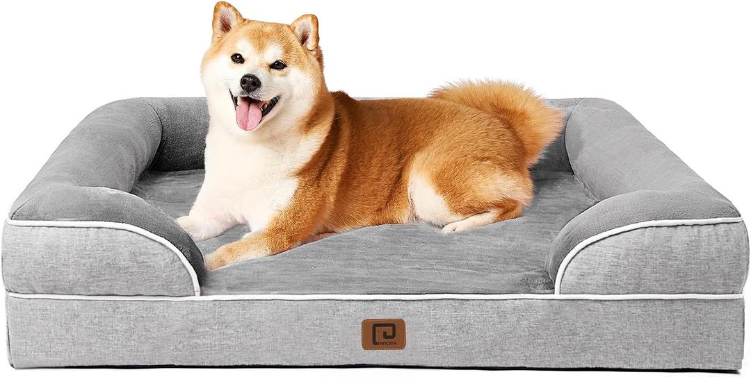 EHEYCIGA Orthopedic Dog Beds for Large Dogs, Waterproof Memory Foam Large Pet Bed with Sides, Non-Slip Bottom and Egg-Crate Foam Dog Couch Bed with Washable Removable Cover, Grey (35.0"L x 22.0"W x 6.5"Th)