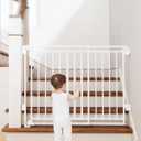 Miumoon 29-45" No Bottom Bar Baby Gate for Stairs, 2-in-1 Auto Close Dog Gate Indoor with Large Walk Thru Door, Hardware Mount Pet Gate for Top and Bottom Stairs (White, 26.5-43" W x 29" H)