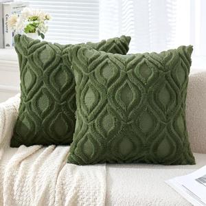 MIULEE Moss Green Throw Pillow Covers 18x18 Inch, Soft Winter Plush Faux Wool Couch Pillow Covers Set of 4 Decorative Farmhouse Boho Throw Pillows for Sofa Living Room Bed