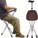 Cane with Seat Folding Lightweight,Cane Chair for Seniors Balance Supports Up to 265 Pounds,Walking Stick Height AdjustmentAnti-Slip Walking Stick for Elderly Men, Disabled, Brown