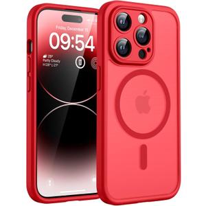 TOCOL Magnetic for iPhone 14 Pro Case, Upgraded Full Camera Protection, Compatible with Magsafe, Drop Protection, Translucent Matte Back Bumper Phone Cover 6.1-Inch (Red)
