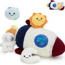 Muiteiur 5 in 1 Space Plush Set - Rocket Plush with Astronaut, Sun, Earth & Moon, Soft Solar System Stuffed Animal, Educational Space Toy for Adults & Kids, Space Themed Room Decor & Gift