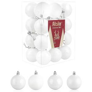 Aitsite 24ct Christmas Tree Ornaments Set 1.57 inches Mini Shatterproof Holiday Ornaments Balls for Christmas Decorations (White)